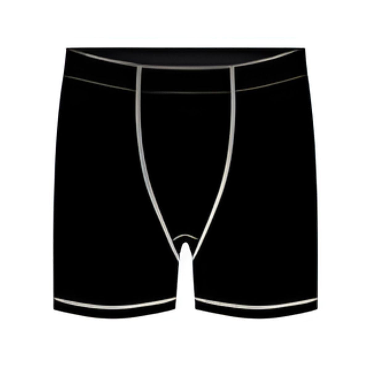 The Lifeguard Store Kiefer Short Liner black polyester-spandex boxer briefs with silver trim.