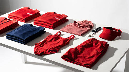 Lifeguard uniform options with guard shirts, swimsuits, board shorts, sun shirt and visor
