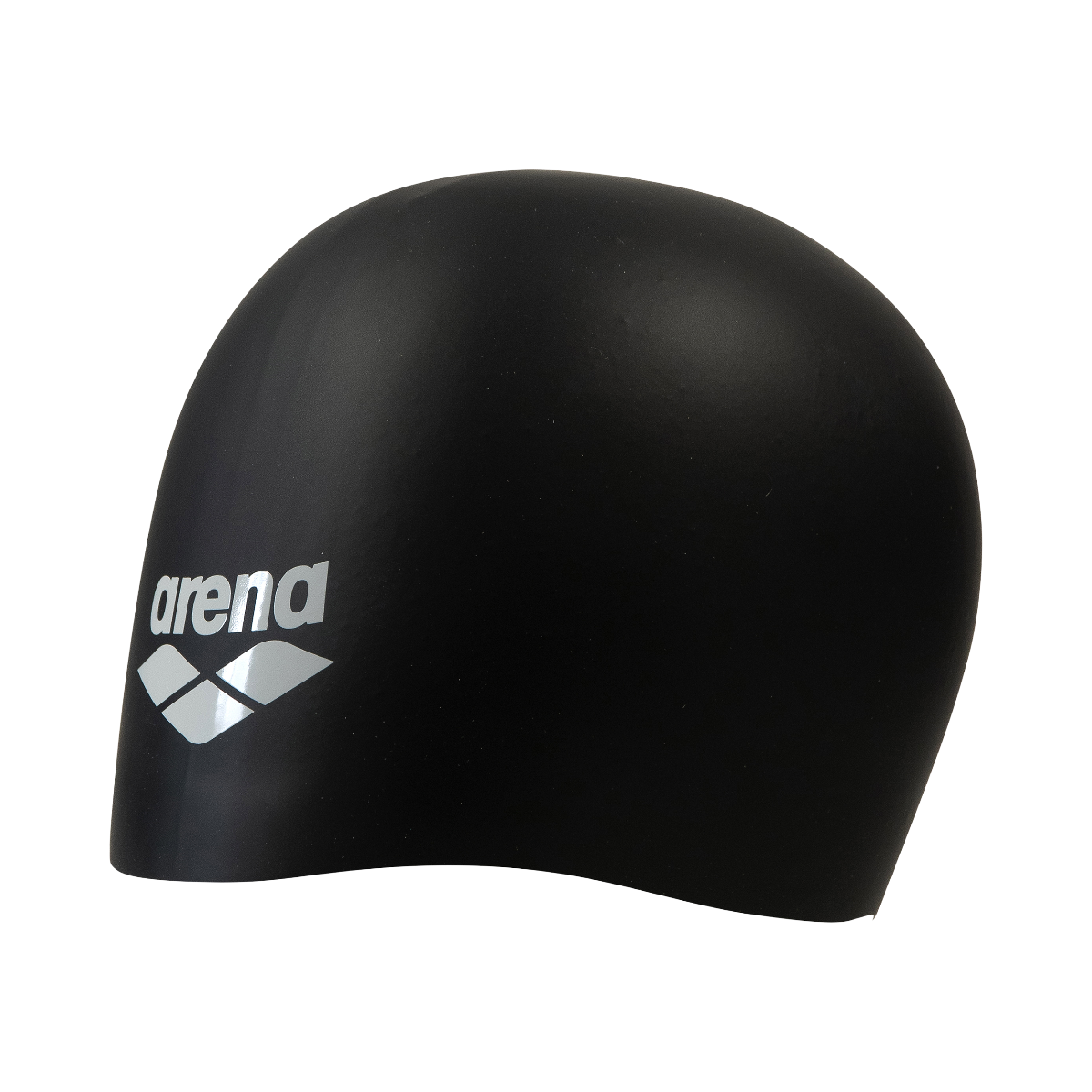Black swim cap with Arena logo on a white background