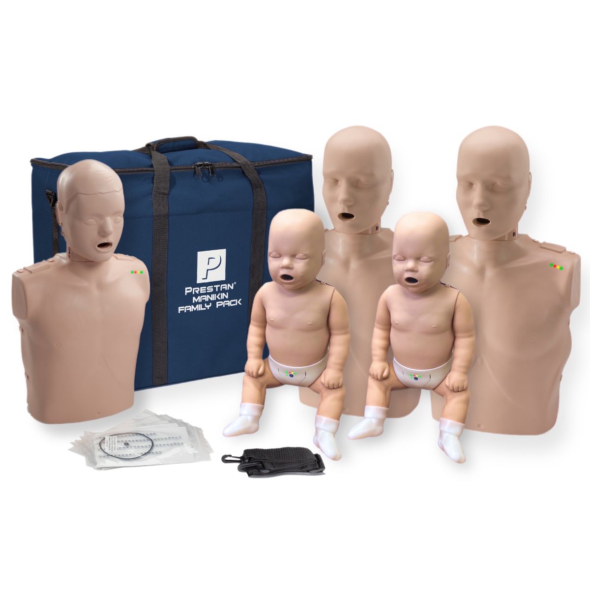Prestan Family Pack- 2 Adult, 1 Child and 2 Infant Manikins with Rate Monitor