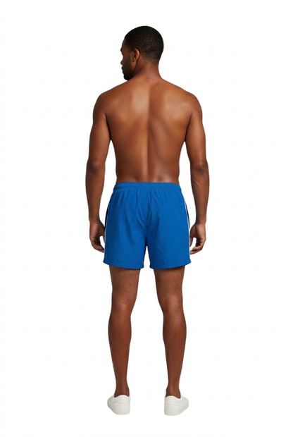 The Lifeguard Store blue nylon trunk with white side piping and elastic waistband.