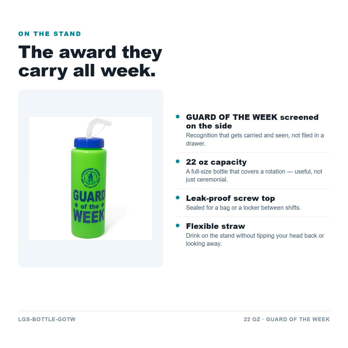Guard of the Week water bottle features
