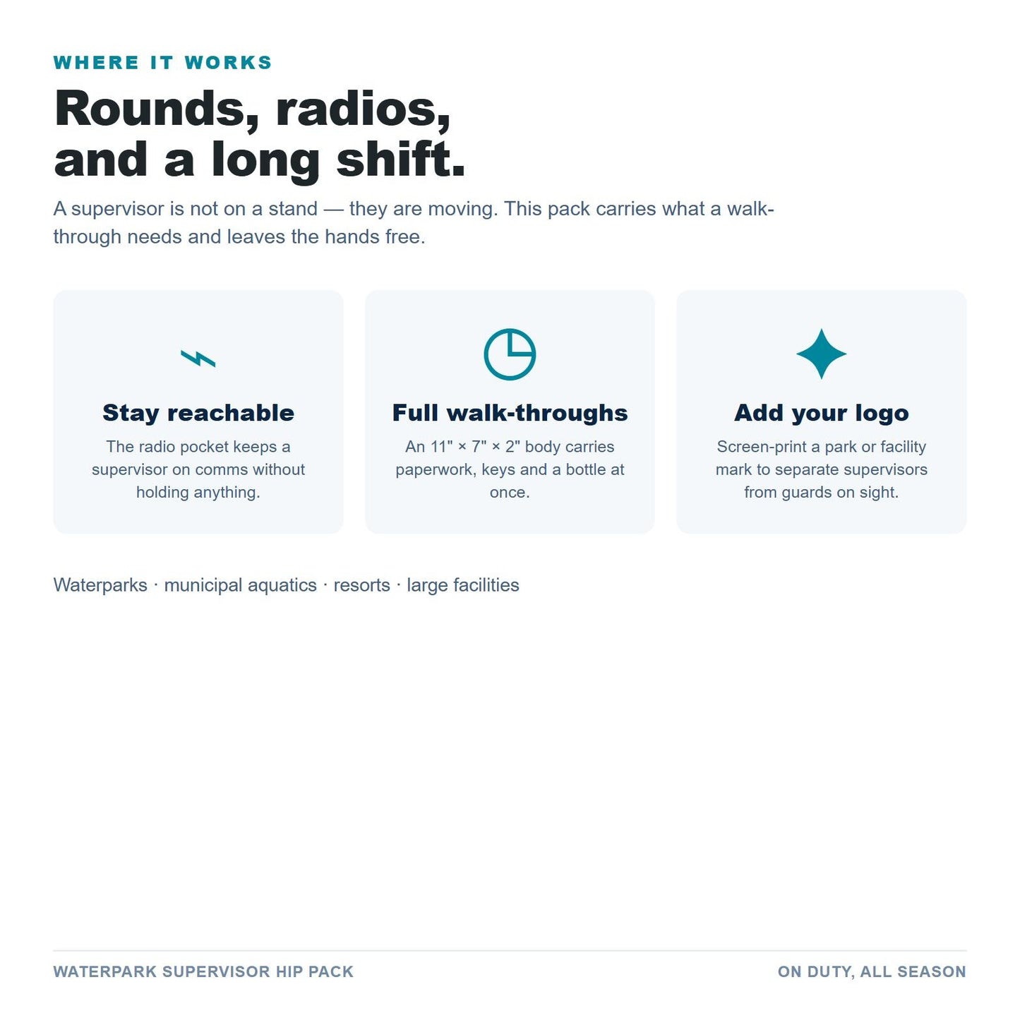 Waterpark Supervisor Hip Pack use cases