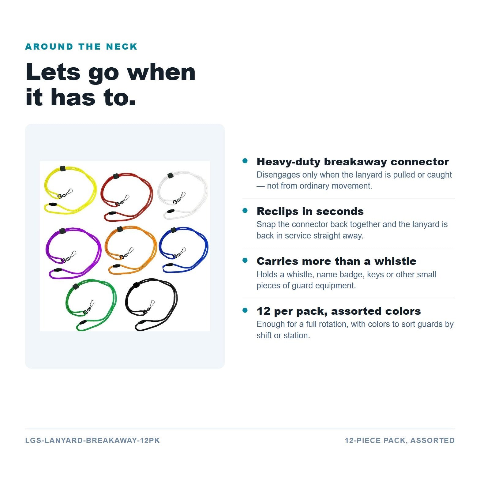 Break Away Lanyard - 12pc Pack - Assorted Colors