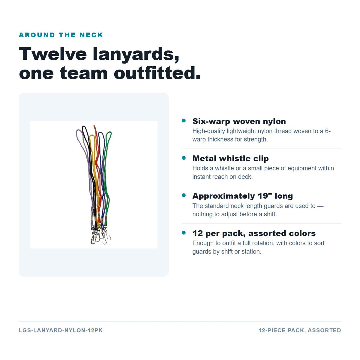19 inch nylon neck lanyard 12 pack features