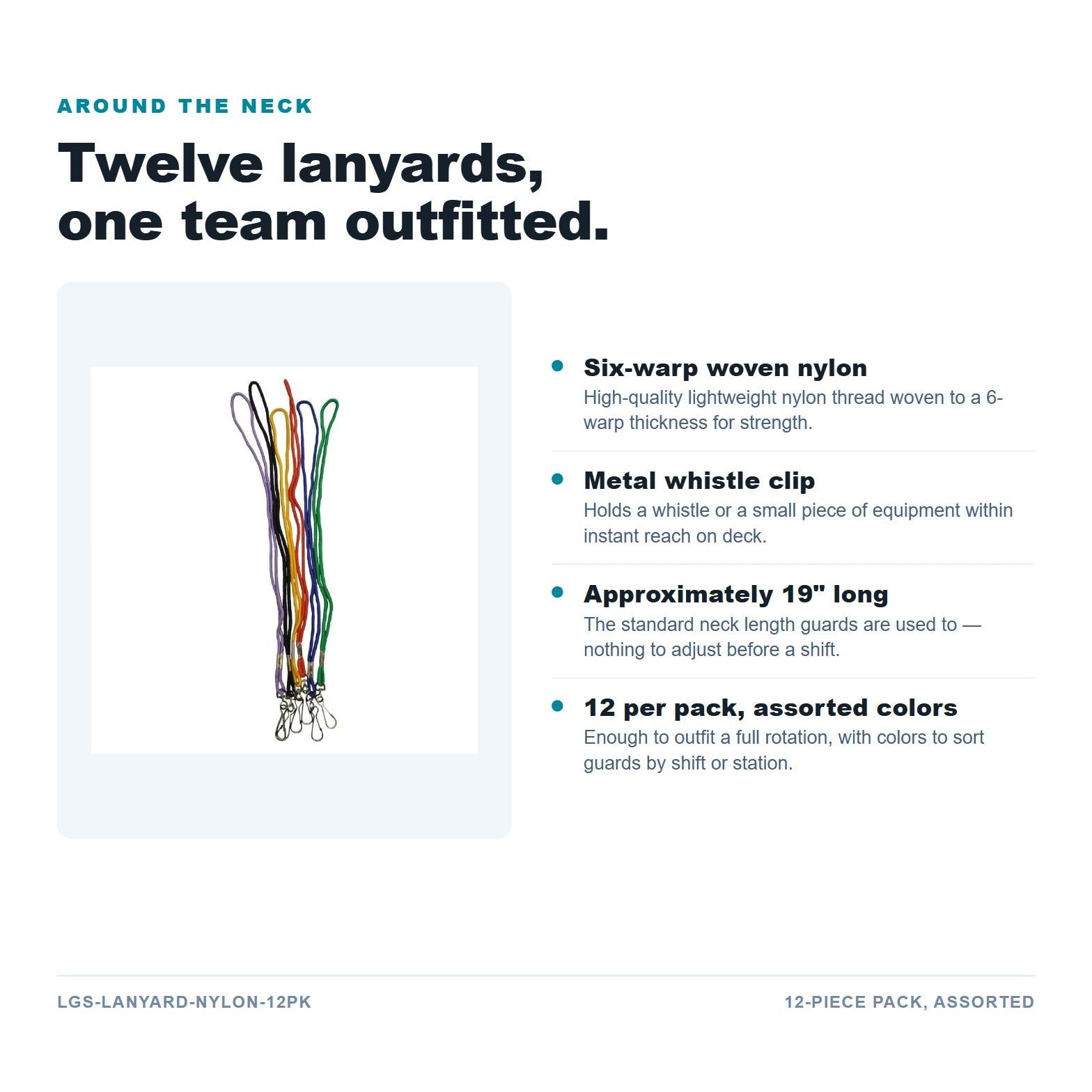 19" Nylon Neck Lanyard - 12pc Pack - Assorted Colors