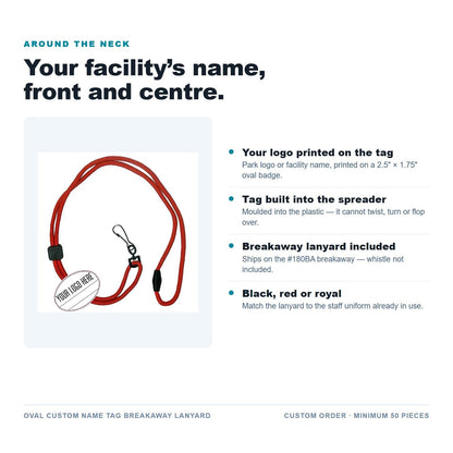 Oval custom name tag lanyard features