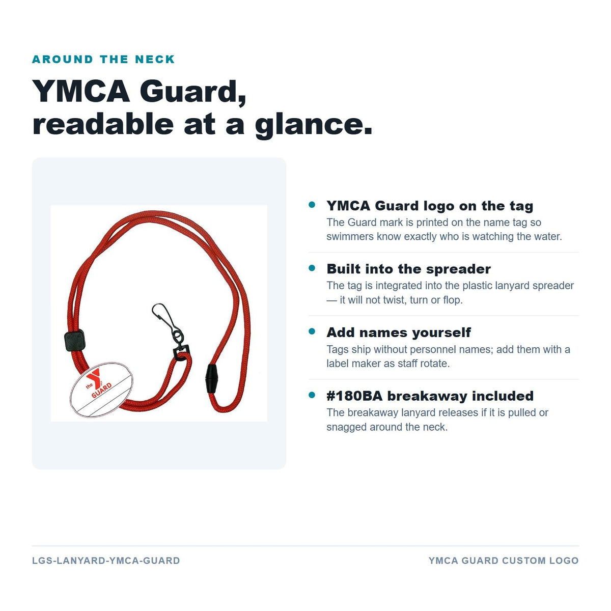YMCA Guard custom name tag lanyard features