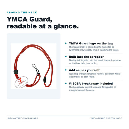 YMCA Guard custom name tag lanyard features