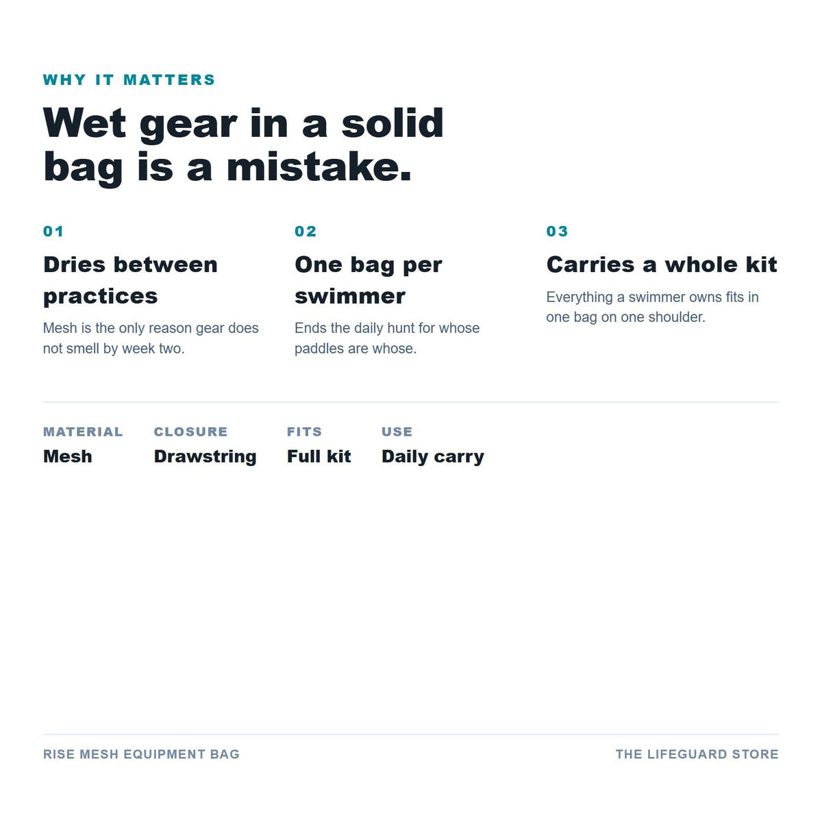 Mesh Equipment Bag benefits and specs