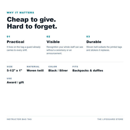 Instructor Bag Tag benefits and specs