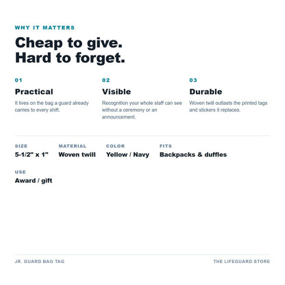 Jr. Guard Bag Tag benefits and specs