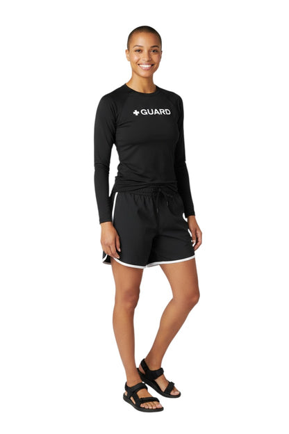 The Lifeguard Store Kiefer Guard black long sleeve crewneck rashguard with UPF50+ UV protection.