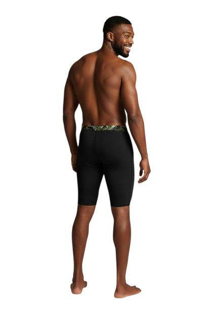 The Lifeguard Store black polyester spandex jammer swimsuit with Helix design waistband, UPF 50+ sun protection.