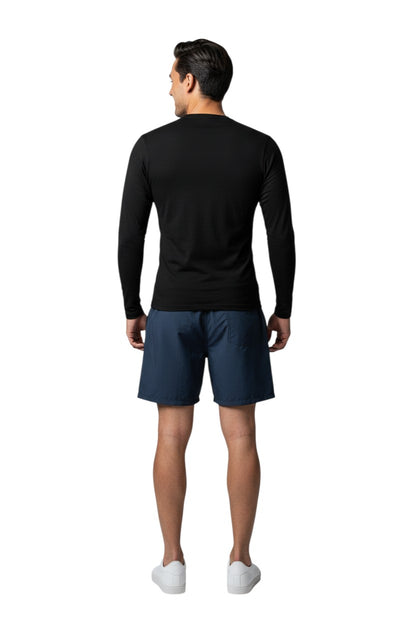 The Lifeguard Store black long sleeve rashguard with "INSTRUCTOR" printed in white on the chest. Made of poly-spandex blend.