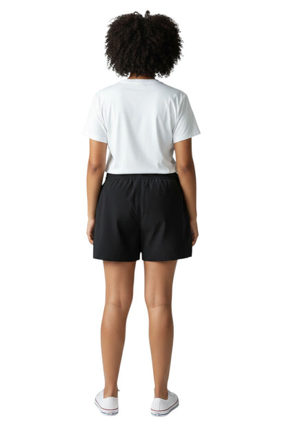 The Lifeguard Store black polyester manager roll shorts with drawstring and pockets. UPF30+ UV protection.