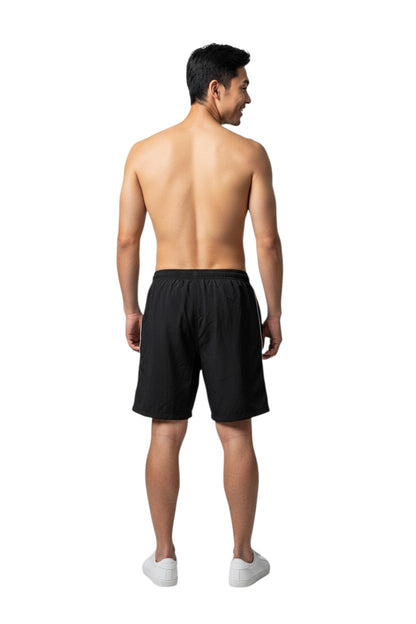 The Lifeguard Store black nylon trunk with white side piping and elastic waistband.