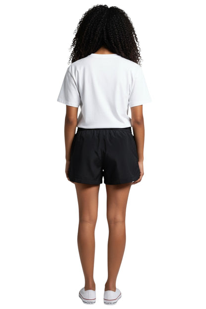 The Lifeguard Store black polyester roll short with elastic waistband, drawstring, and "SUPERVISOR" text.