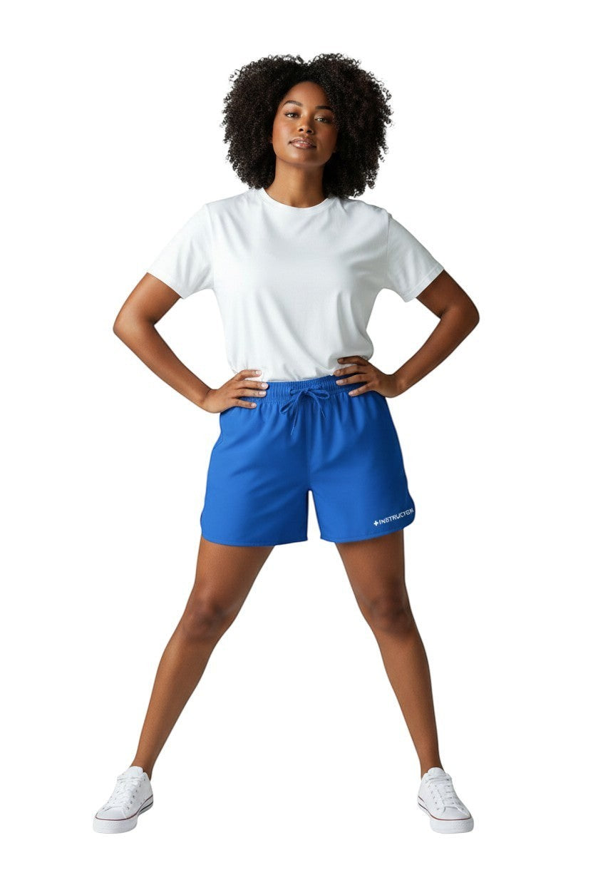 The Lifeguard Store blue polyester women's 5" instructor shorts with drawstring waist and side logo.
