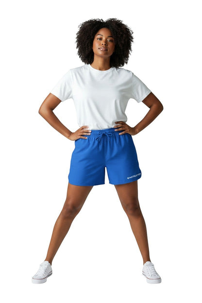 The Lifeguard Store blue polyester women's 5" instructor shorts with drawstring waist and side logo.