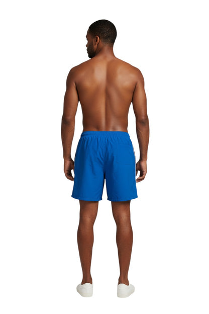 The Lifeguard Store blue nylon trunk with white side piping and elastic waistband.