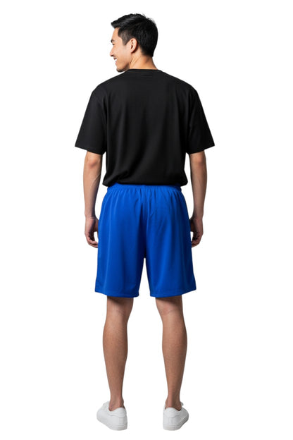 The Lifeguard Store blue polyester board shorts with elastic waistband and 7" inseam. Ideal for water activities.