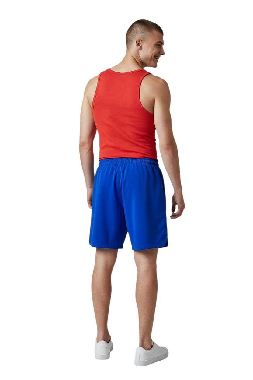 The Lifeguard Store blue polyester Supervisor boardshort with elastic waistband and 7" inseam.