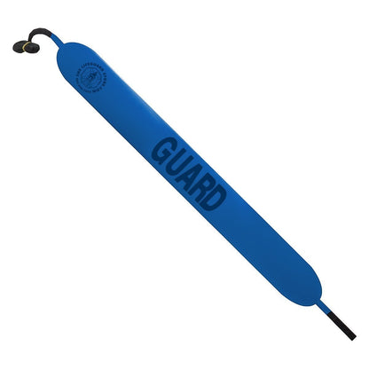 The Lifeguard Store blue vinyl 50" rescue tube with "GUARD" lettering and a towline.