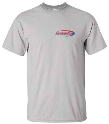 The Lifeguard Store grey cotton Attendant tee with red and blue logo on the chest for pool deck staff