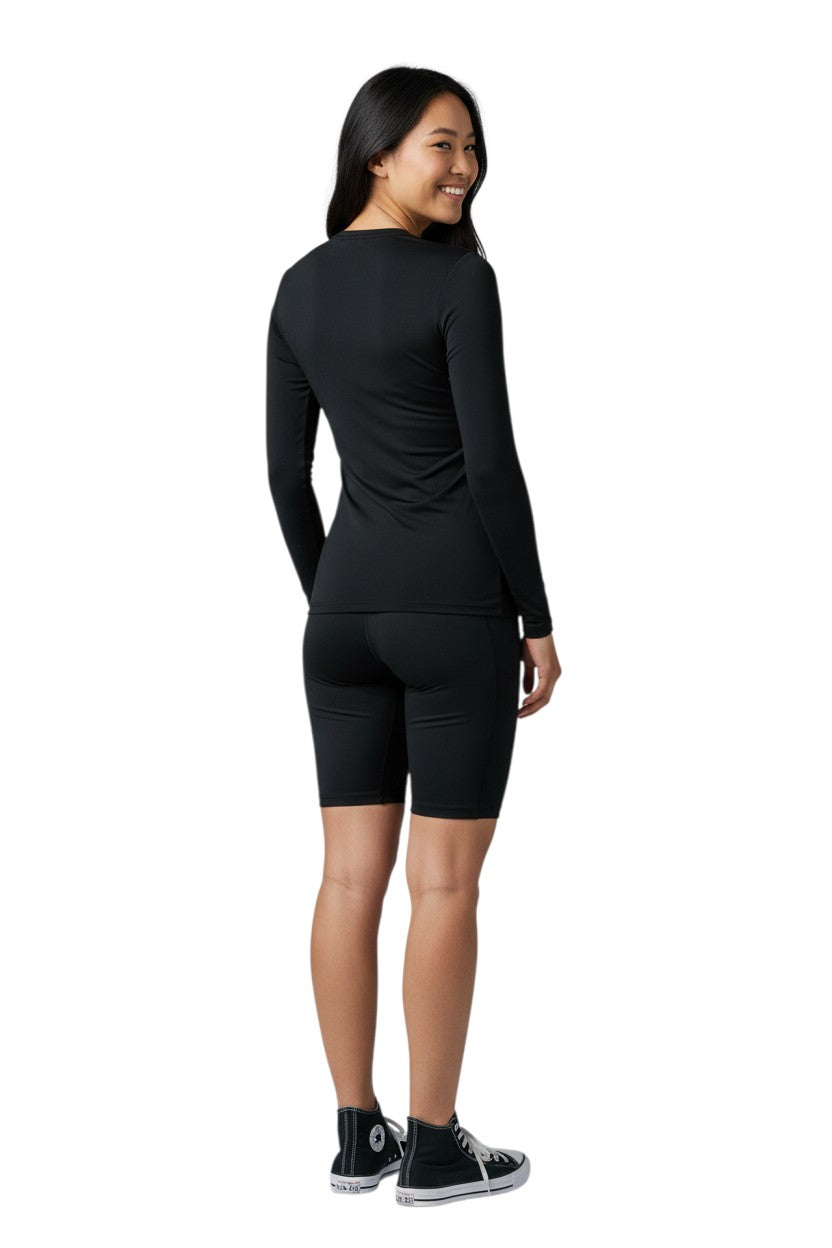 The Lifeguard Store RISE Instructor long sleeve rashguard in black polyester-spandex blend with UPF50+ protection.