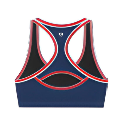 The Lifeguard Store Kiefer Guard Tricolor Racer Back Top in navy with red and white trim. Made of polyester and spandex.