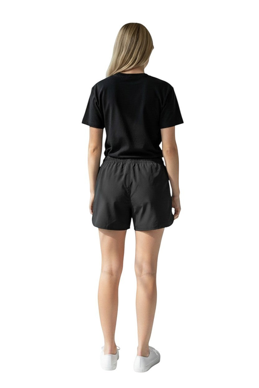 The Lifeguard Store Kiefer Manager Women's black 5" polyester shorts with elastic waistband and drawstring.