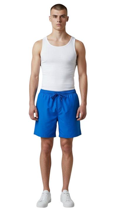 The Lifeguard Store Kiefer men's royal blue 5" inseam quick-dry polyester shorts with liner and drawstring.