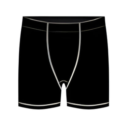 The Lifeguard Store Kiefer Short Liner black polyester-spandex boxer briefs with silver trim.