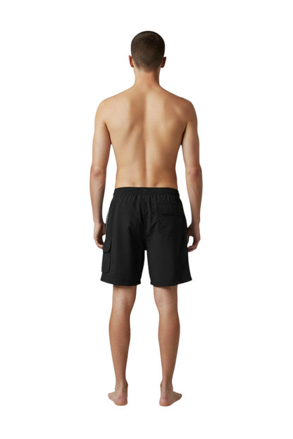 The Lifeguard Store Kiefer Supervisor Board Short with Liner in black. Features a 7" inseam, cargo pocket, and elastic waistband.