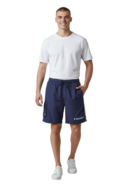 The Lifeguard Store navy blue polyester cargo board shorts with drawstring and GUARD logo