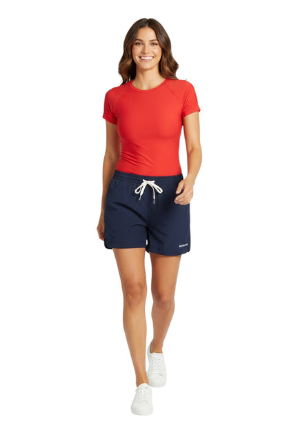 The Lifeguard Store navy blue polyester instructor shorts with drawstring and pockets. UPF30+.