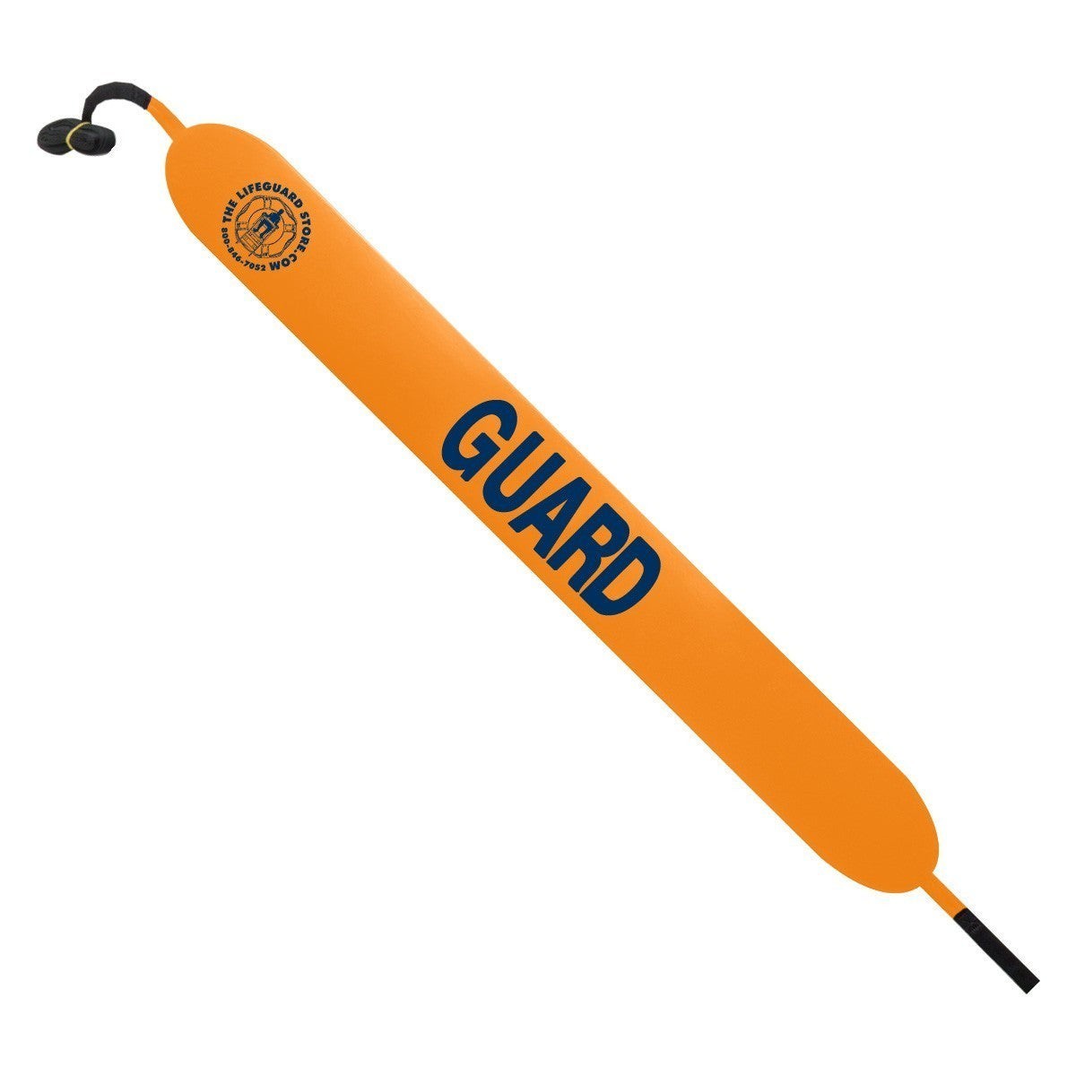 The Lifeguard Store 50" orange vinyl rescue tube with blue "GUARD" lettering and a towline.