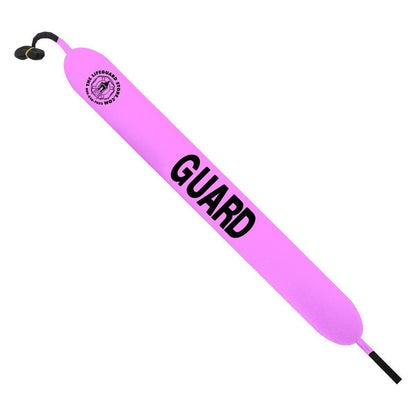 The Lifeguard Store pink 50" rescue tube with black "GUARD" lettering and towline