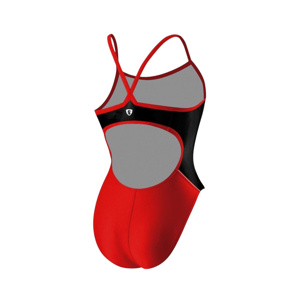 The Lifeguard Store YMCA Kiefer H-Back Splice One Piece Swimsuit in red and black, made of polyester and spandex, with H-back straps and UPF 50+ protection.