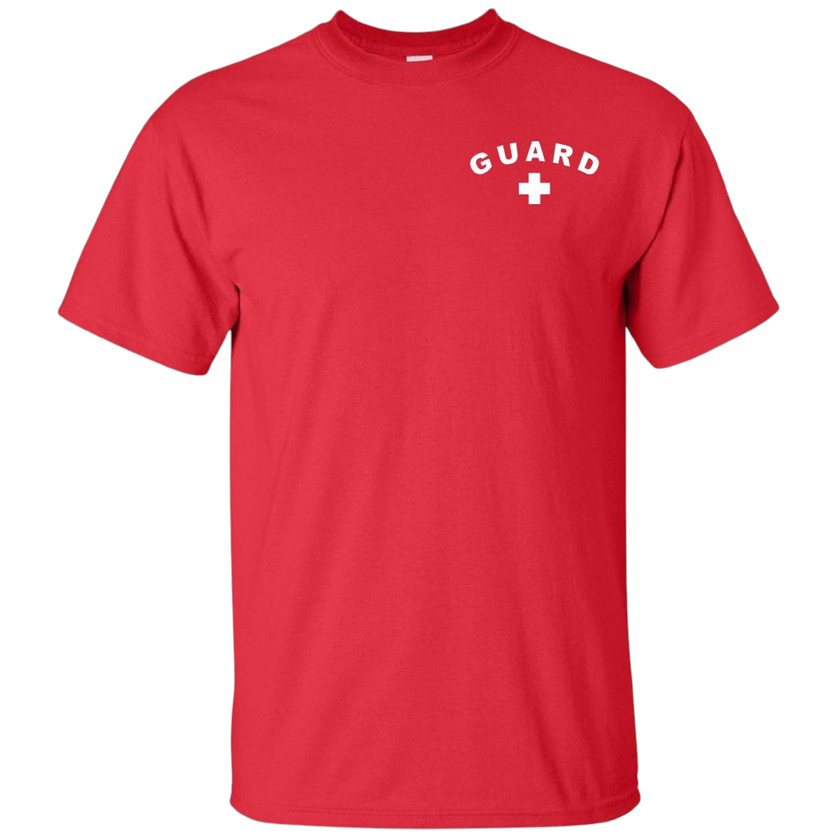 The Lifeguard Store red short sleeve Dri-Fit lifeguard t-shirt with white Guard logo on the chest