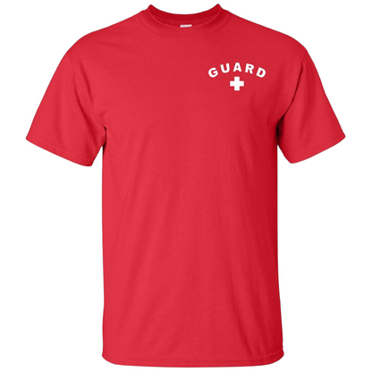 The Lifeguard Store red short sleeve Dri-Fit lifeguard t-shirt with white Guard logo on the chest
