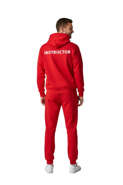 The Lifeguard Store red cotton-polyester blend hooded sweatshirt with "INSTRUCTOR" printed on the back.
