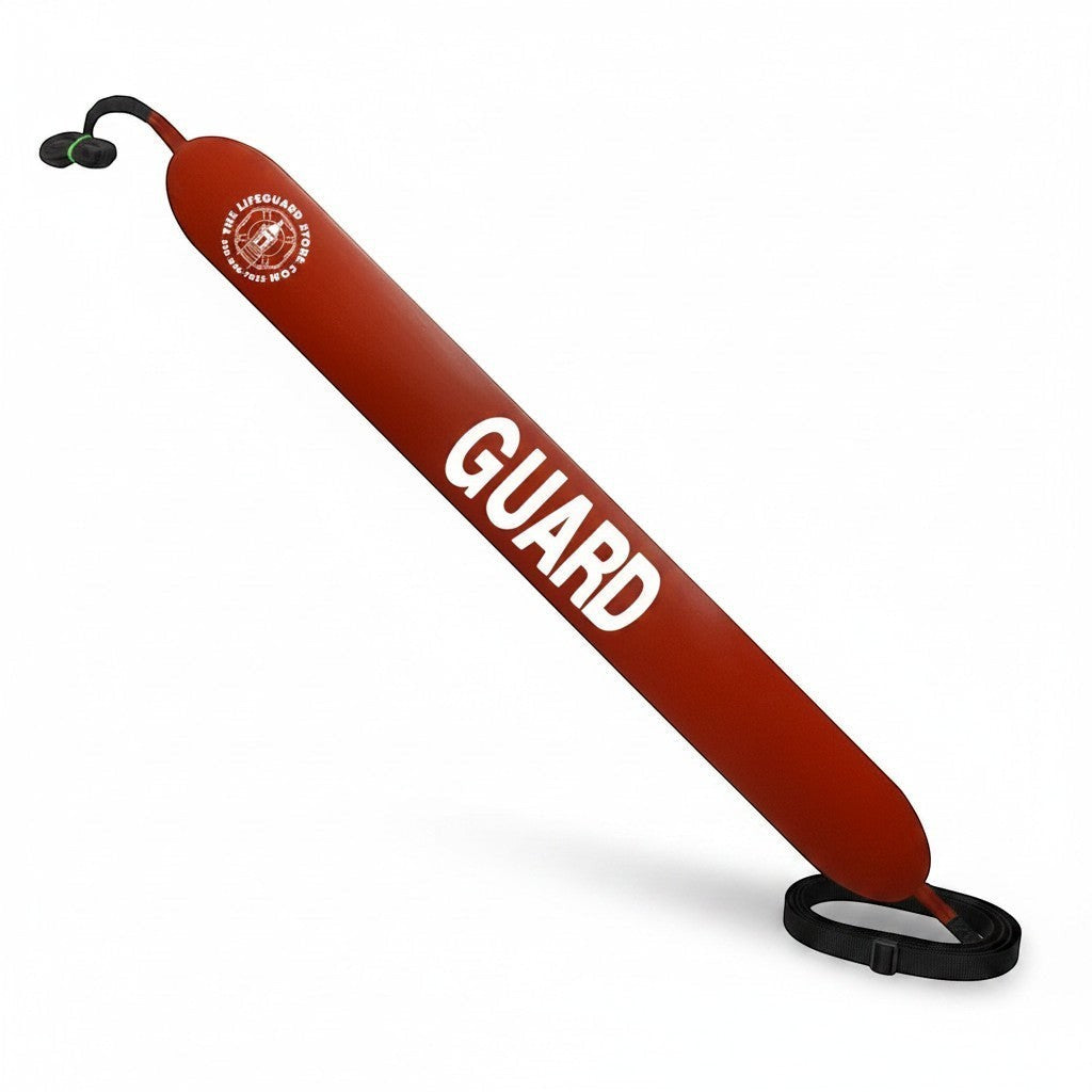 The Lifeguard Store 50" red vinyl rescue tube with "GUARD" lettering and towline