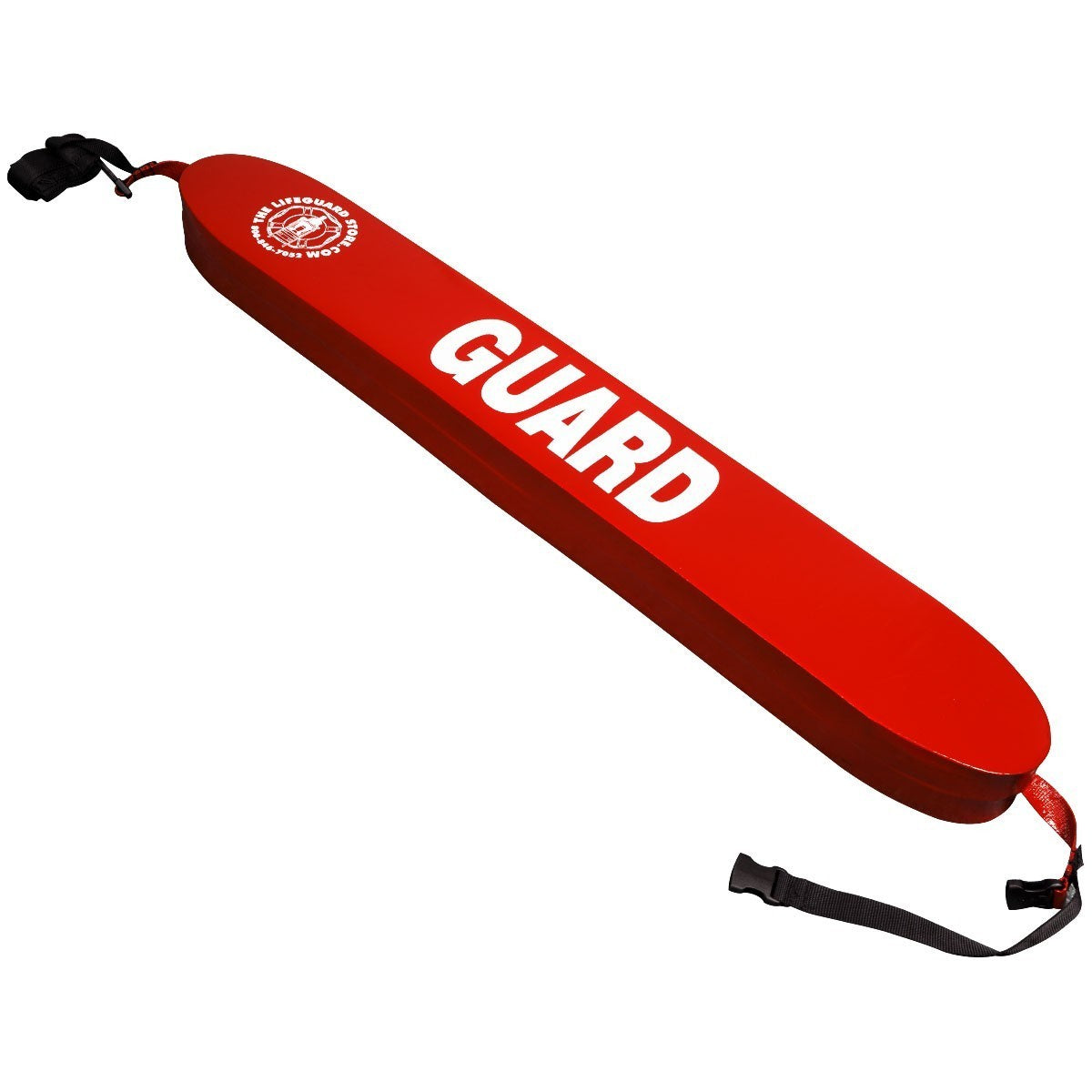 The Lifeguard Store red vinyl rescue tube with white GUARD lettering and towline