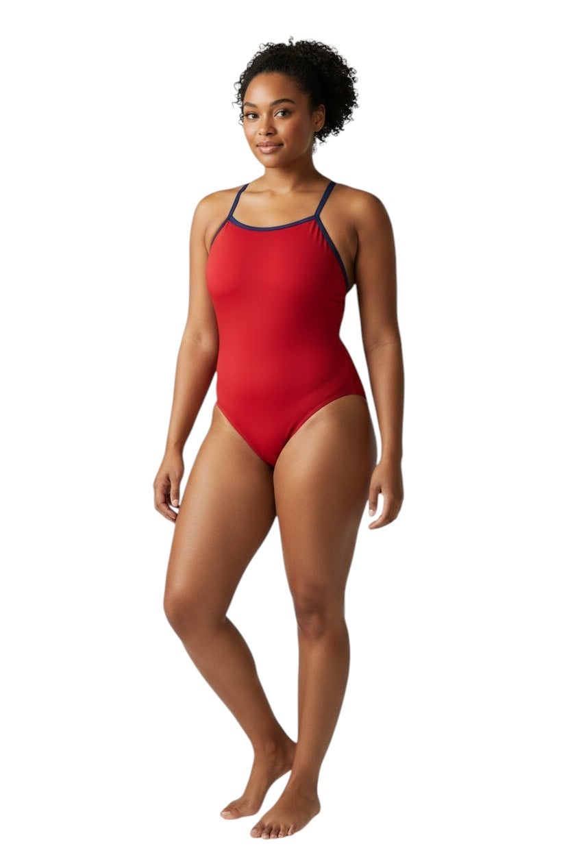 RISE Solid Poly Color Trim H-Back One Piece Swimsuit