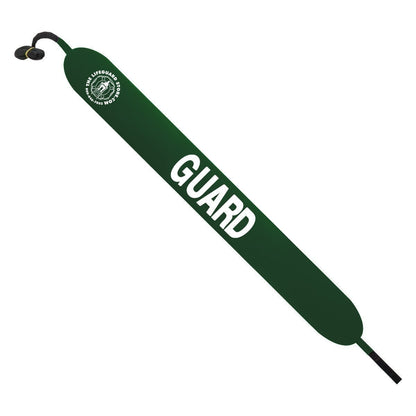The Lifeguard Store 50" dark green vinyl rescue tube with white "GUARD" lettering and a towline.
