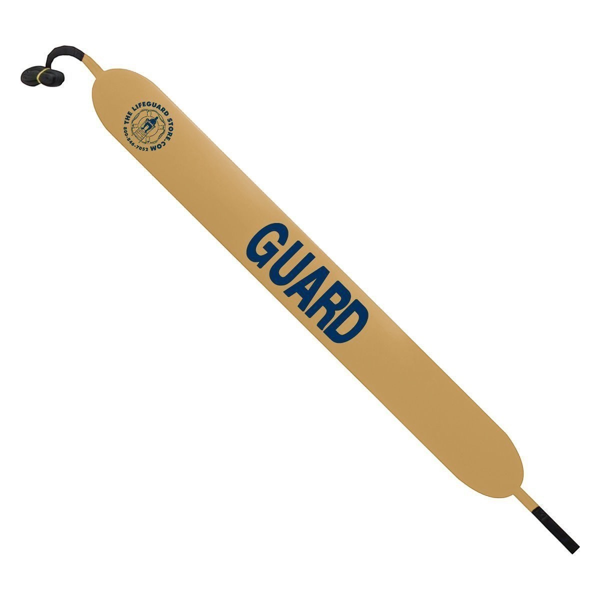 The Lifeguard Store 50" tan vinyl rescue tube with blue "GUARD" lettering and a towline.