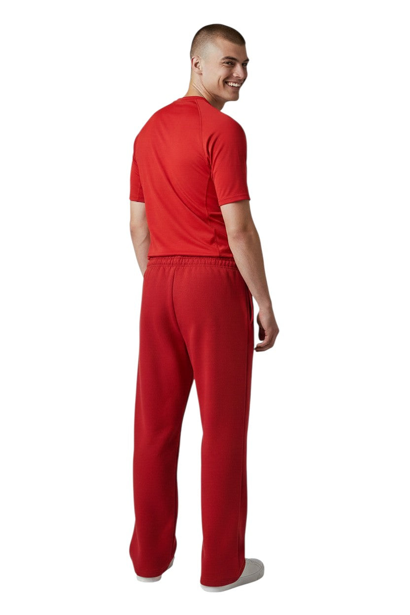 The Lifeguard Store RISE Guard red fleece sweatpants with white distressed "GUARD" logo down the left leg. Cotton/polyester blend.