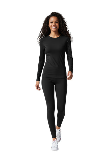 The Lifeguard Store RISE Solid Long Sleeve Crew Neck Rashguard, black polyester-spandex blend with UPF50+ protection.